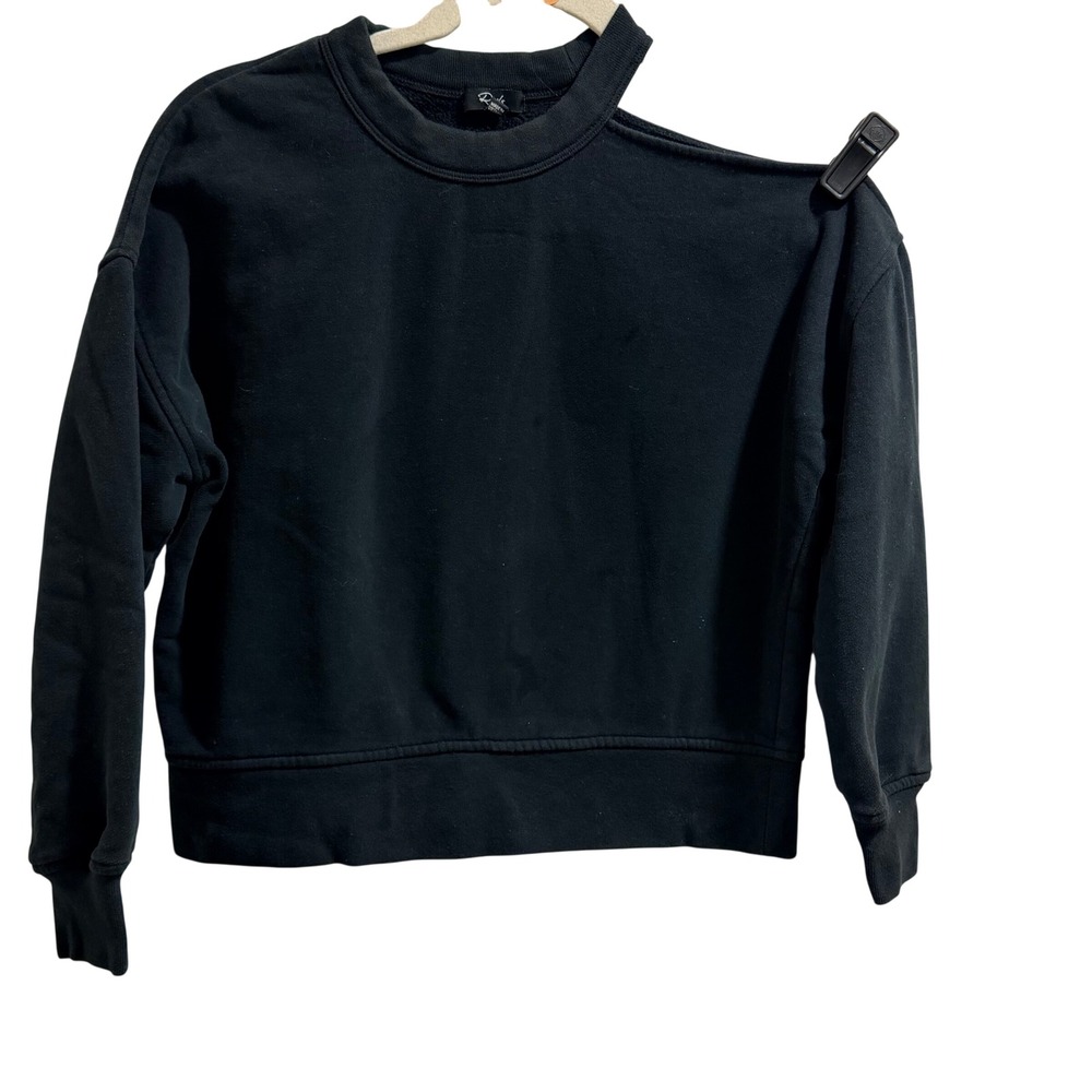Rails Quincy Black Cropped Sweatshirt Womens XS Crew Neck Pullover Minimalist